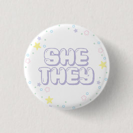 Pastel Star Confetti Sie Pronouns Button