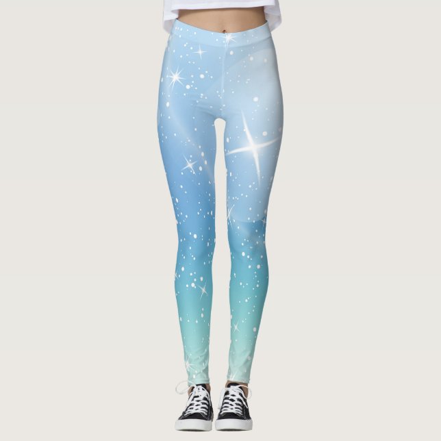 Pastel Starry Sky Blue Gradient Moon Galaxy Design Leggings (Vorderseite)