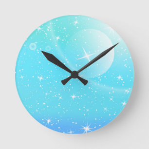 Pastel Starry Sky Blue Gradient Moon Galaxy Design Runde Wanduhr