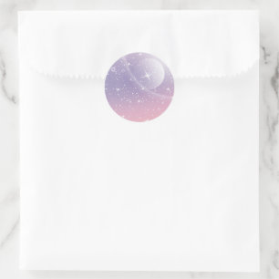 Pastel Starry Sky Pink Lila Gradient Moon Galaxy Runder Aufkleber