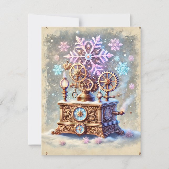 Pastel Steampunk Weihnachtskarte Antike Verziert Save The Date (Vorderseite)