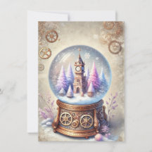 Pastel Steampunk Weihnachtskarte Antiker Schneeglo