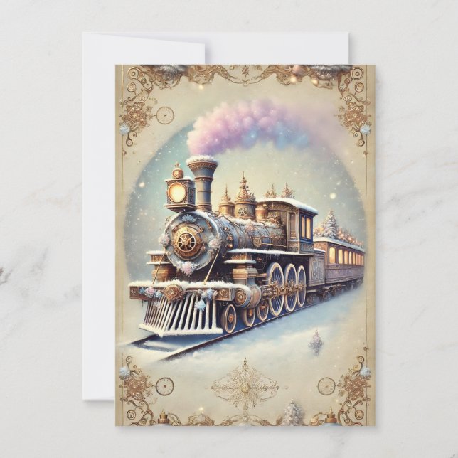 Pastel Steampunk Weihnachtskarte Antiker Zug Karte (Vorderseite)