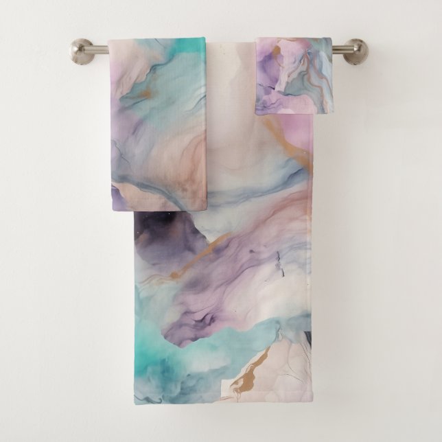 PASTEL STORM MARBLE SWIRL BADEZIMMER TOWEL SET (Insitu)