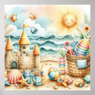 Pastel-Strand-Kinderzimmerplakat Poster
