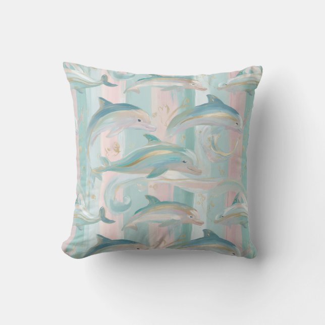 Pastel Stripe Dolphin Muster Kissen (Vorderseite)