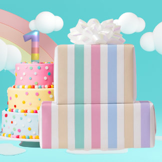 ​Pastel Stripes First Birthday Wrapping Paper  Geschenkpapier