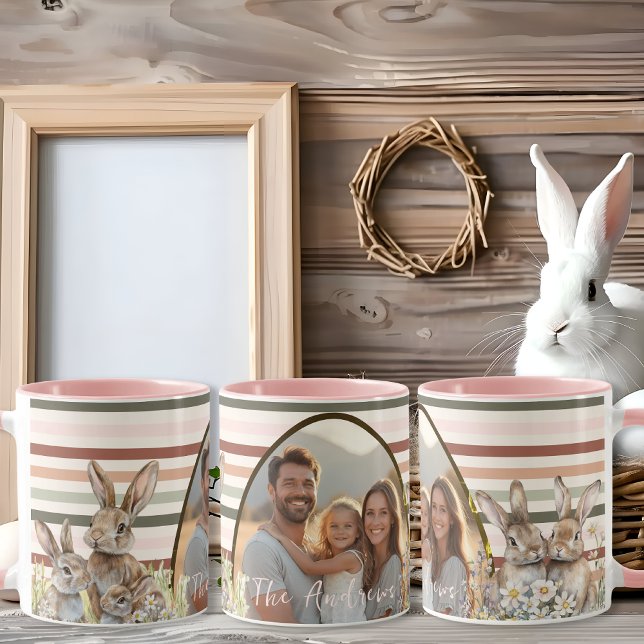 Pastel Stripes Foto Ostern mit Bunnies Tasse (Pastel Stripes photo Easter with Bunnies Mug)