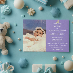 Pastel Stripes Lavender Foto Taufe Christening Einladung