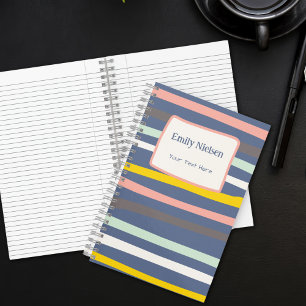 Pastel Stripes Mit Monogramm Name School Betreff Notizbuch