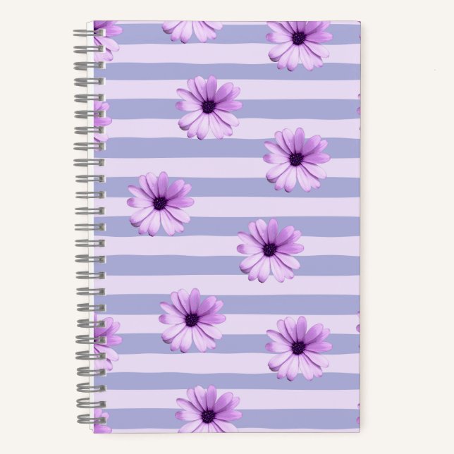 Pastel stripes pattern with Daisies Notizbuch (Vorderseite)