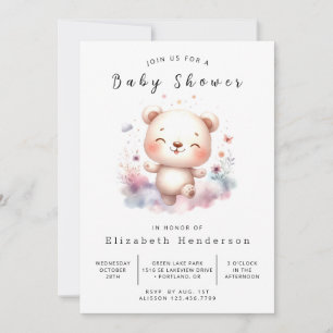 Pastel Stylish Bear Baby Dusche Einladung