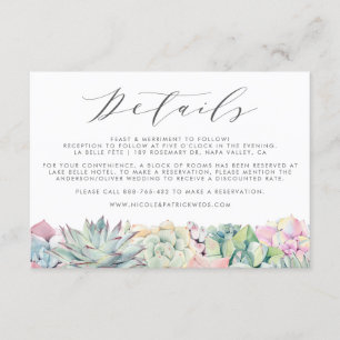 Pastel Succulents Garland Wedding Details Begleitkarte