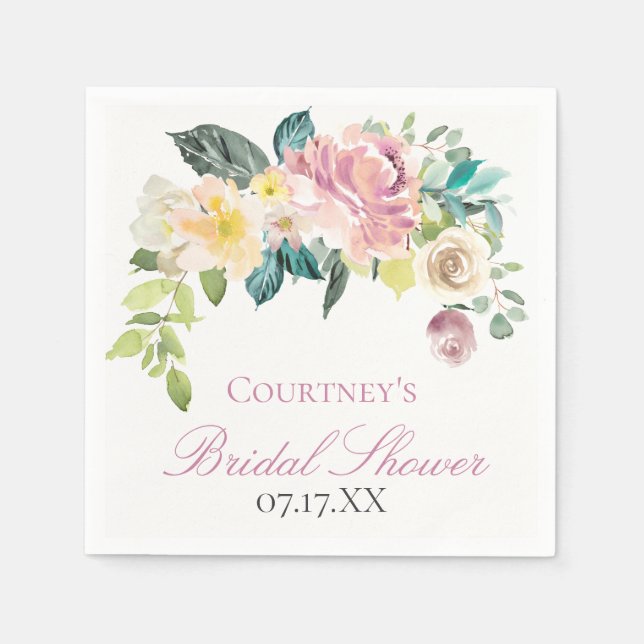 Pastel Summer Floral Bouquet Personalisiert Serviette (Vorderseite)