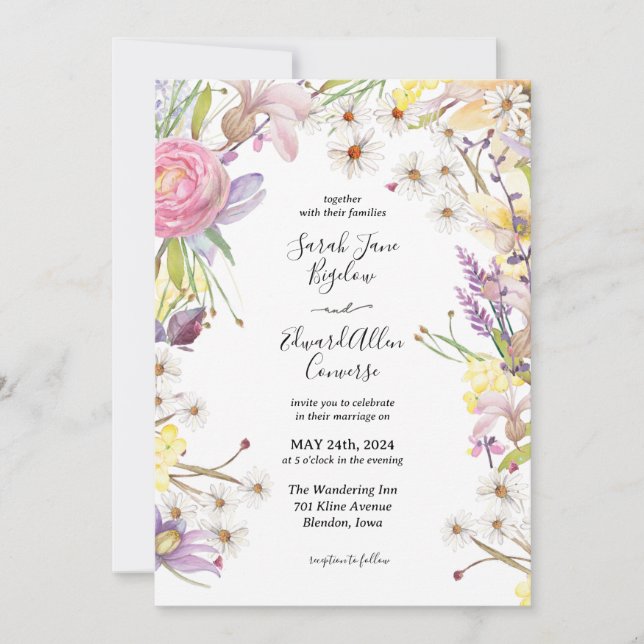 Pastel Summer Floral Wedding Einladung (Vorderseite)