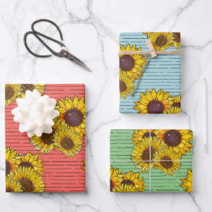 Pastel Sunflower Wassercolor Geschenkpapier Set