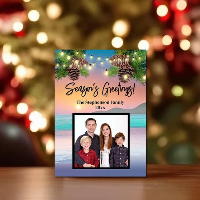 Pastel Sunset Beach Ocean Theme Foto Weihnachten (beach theme christmas photo card)