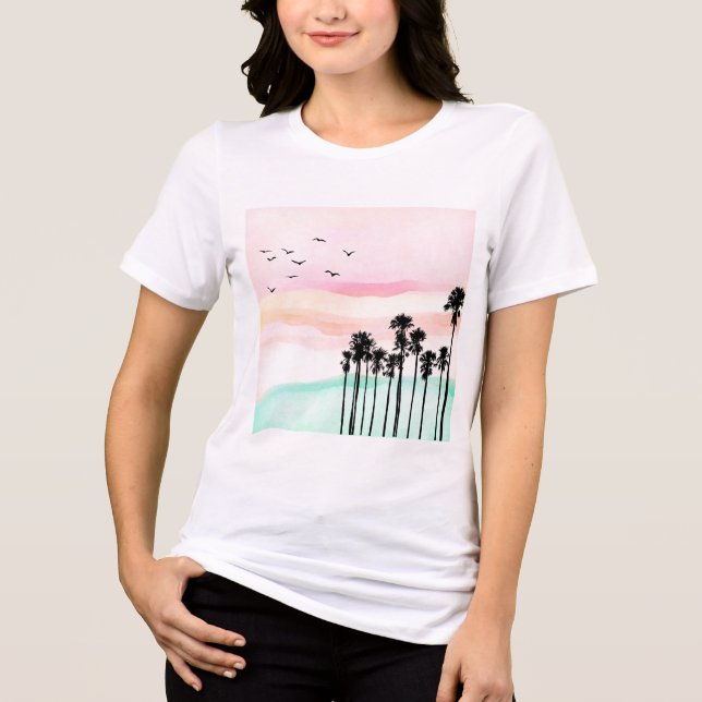 Pastel Sunset mit Palmen - Ruhe tropisch Tri-Blend Shirt (Vorderseite)