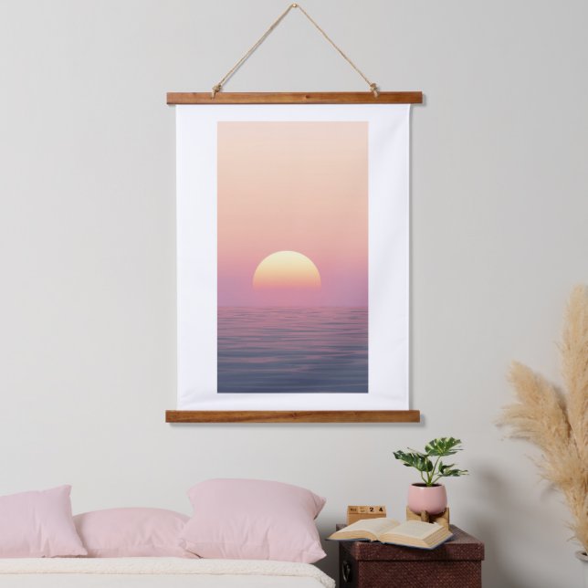 Pastel Sunset Over Calm Ocean Wandteppich Mit Holzrahmen (Schlafzimmer)