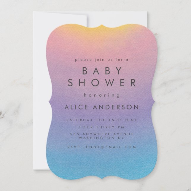 Pastel Sunset Watercolor Ombre Babydusche Einladung (Vorderseite)