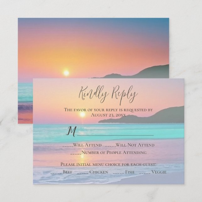 Pastel Sunset Zielstrand RSVP Karte (Vorne/Hinten)