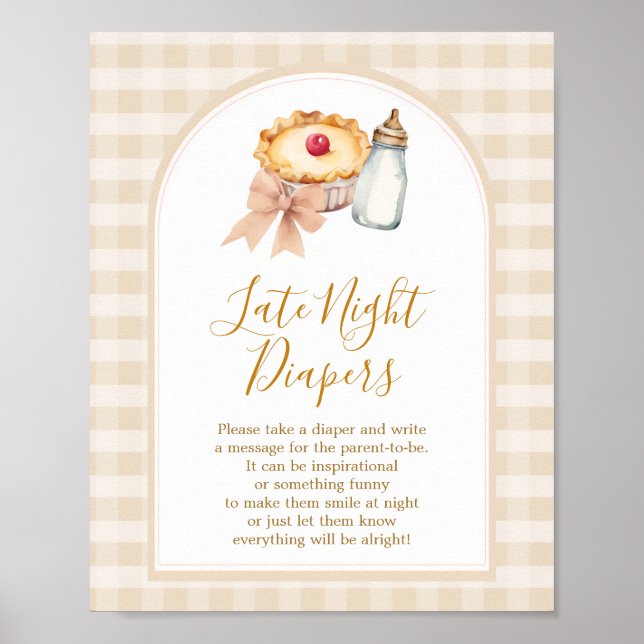 Pastel Süsse Pie Gingham Fall Spate Night Diapers Poster (Vorne)