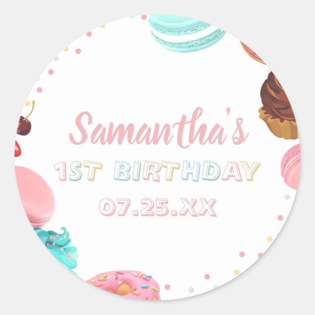 Pastel Sweet Candy Lolipop Cupcake Donut Birthday Runder Aufkleber (Vorderseite)