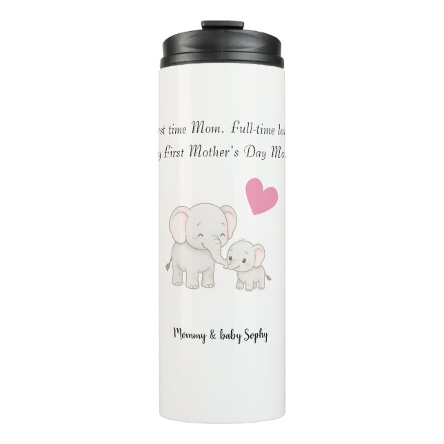 Pastel Sweet Mommy Elephant and Child - Thermosbecher (Vorderseite)