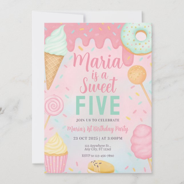 Pastel Sweets Candy Birthday Invitation (Devant)