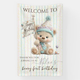 Pastel Teddy Bear Birthday  Banner