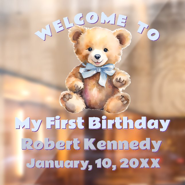 Pastel Teddy Bear Birthday First Birthday Fensteraufkleber (Blatt 2)