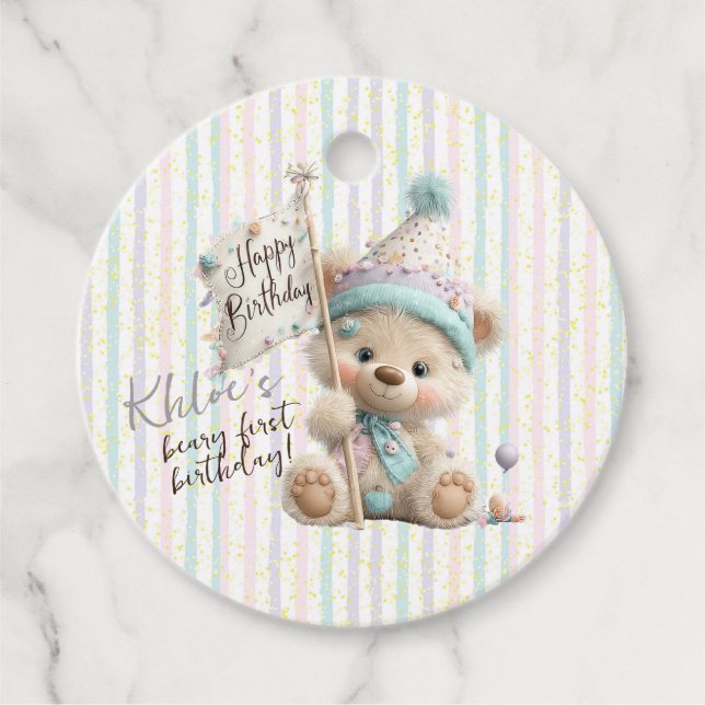 Pastel Teddy Bear Birthday  Geschenkanhänger (Vorderseite)