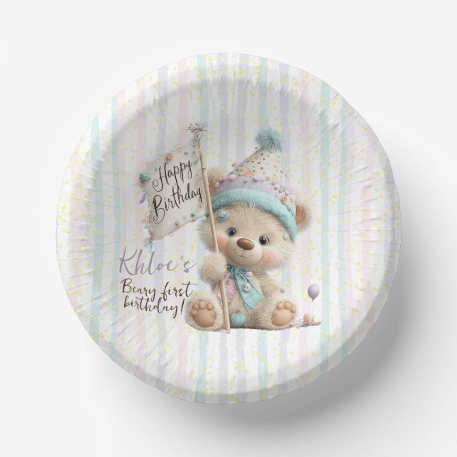 Pastel Teddy Bear Birthday  Pappteller (Vorderseite)