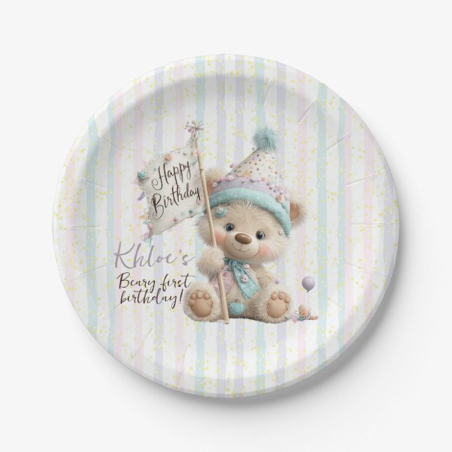 Pastel Teddy Bear Birthday  Pappteller (Vorderseite)