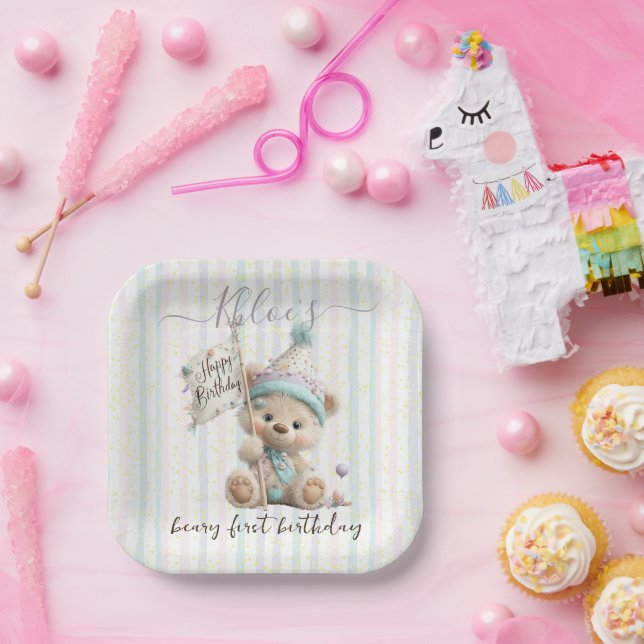 Pastel Teddy Bear Birthday  Pappteller (Party)
