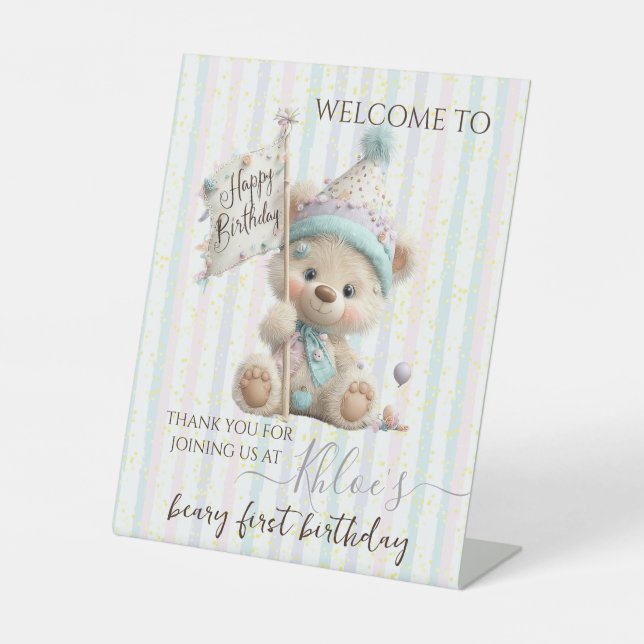 Pastel Teddy Bear Birthday  Sockelschild (Vorderseite)