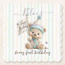 Pastel Teddy Bear Birthday  Untersetzer