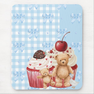 pastel "teddy bear" cupcake kawaii gingham ribbon  mousepad