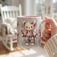 Pastel Teddy Bear Holding Blume Tragen Overalls