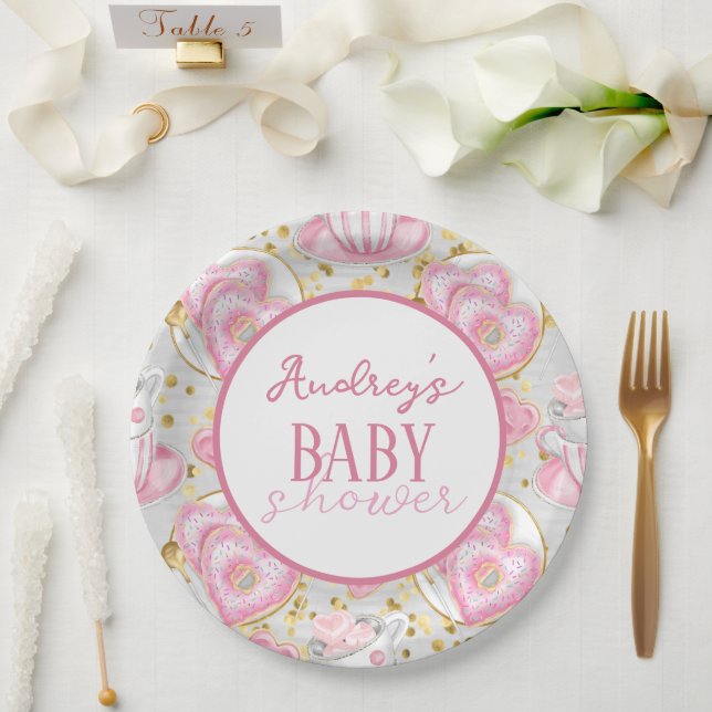 Pastel Tee und Doughnut Baby Shower Paper Plate Pappteller (Hochzeit)