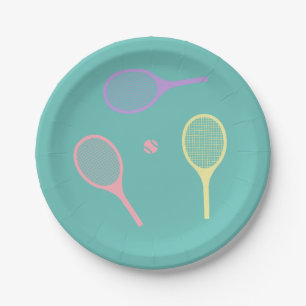 Pastel Tennis Rackets mit Tennisball auf Grün Pappteller