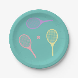 Pastel Tennis Rackets mit Tennisball auf Grün Pappteller