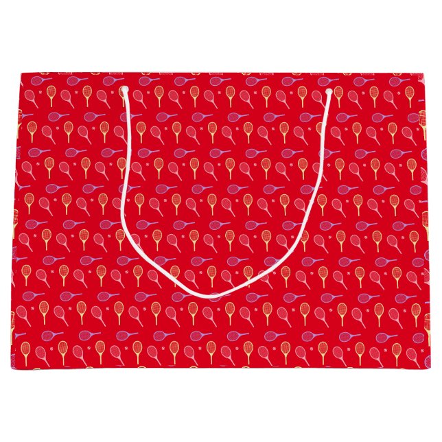 Pastel Tennis Rackets mit Tennisball auf Rot Große Geschenktüte (Vorderseite)