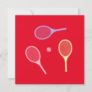 Pastel Tennis Rackets mit Tennisball auf Rot Karte