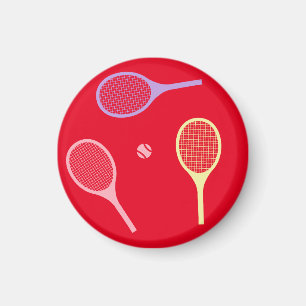Pastel Tennis Rackets mit Tennisball auf Rot Magnet