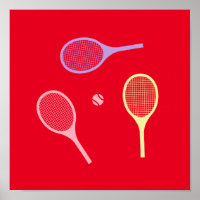 Pastel Tennis Rackets mit Tennisball auf Rot