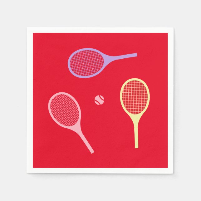Pastel Tennis Rackets mit Tennisball auf Rot Serviette (Vorderseite)