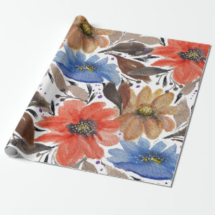 Pastel Terracotta Blaue Flora Muster Geschenkpapier