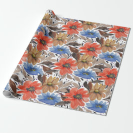 Pastel Terracotta Blaue Flora Muster Geschenkpapier