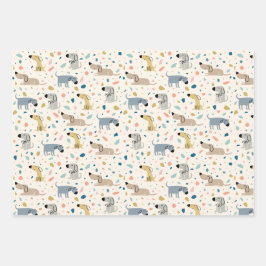 Pastel Terrazzo Funny Niedlich Dog Muster Geschenkpapier Set